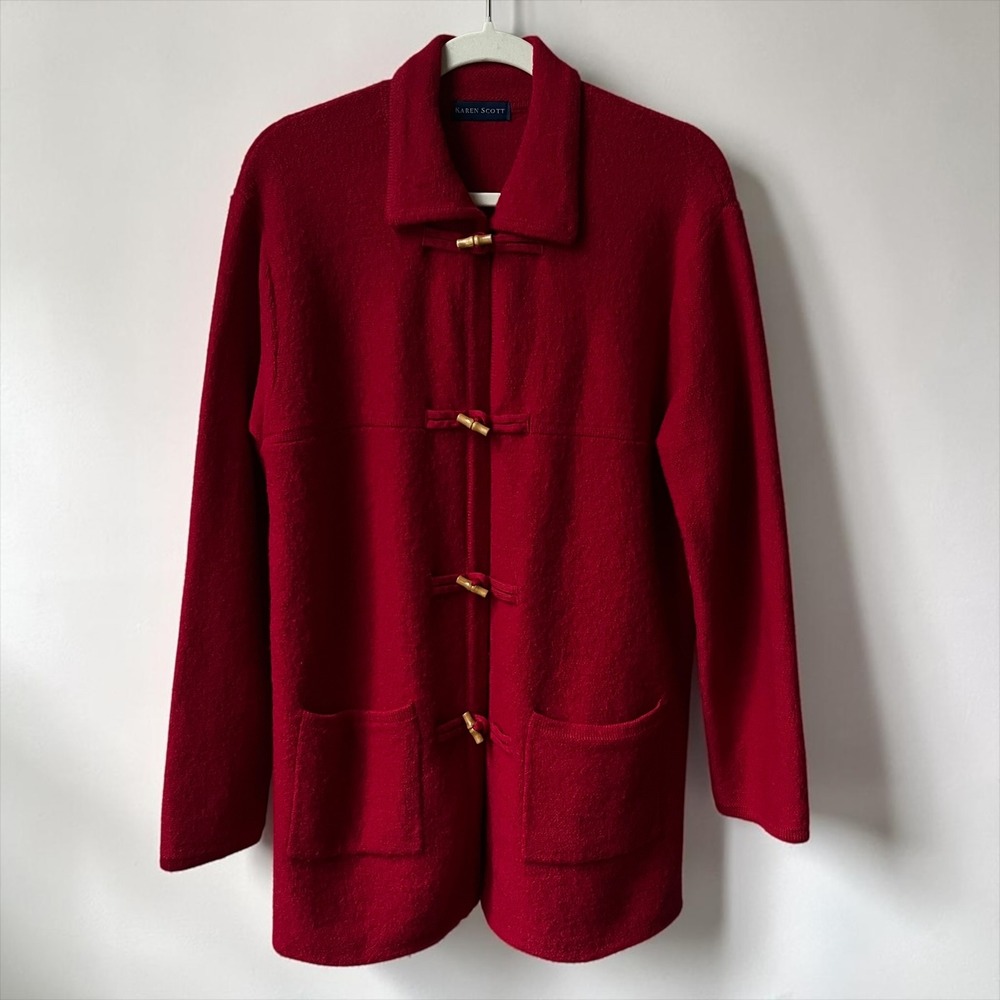 Vintage Wool Toggle Front Coat Women's Large Red Heritage Lodge Cozy Rustic